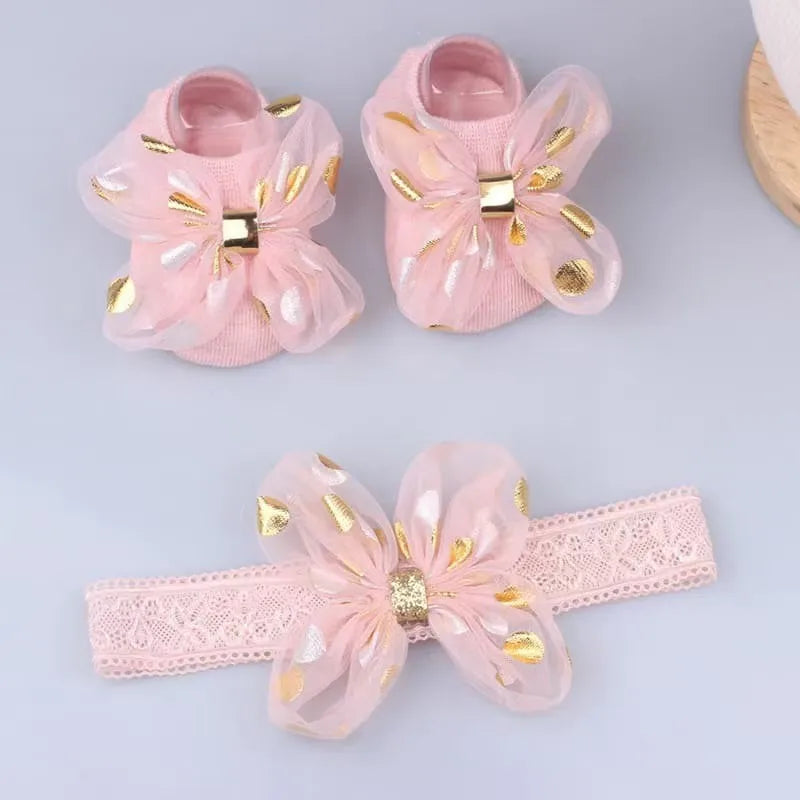 Premium Baby Gift Set - Floral Crown Headband & Non-Slip Boat Socks, Ultra-Soft Hypoallergenic Cotton for Newborns & Toddlers