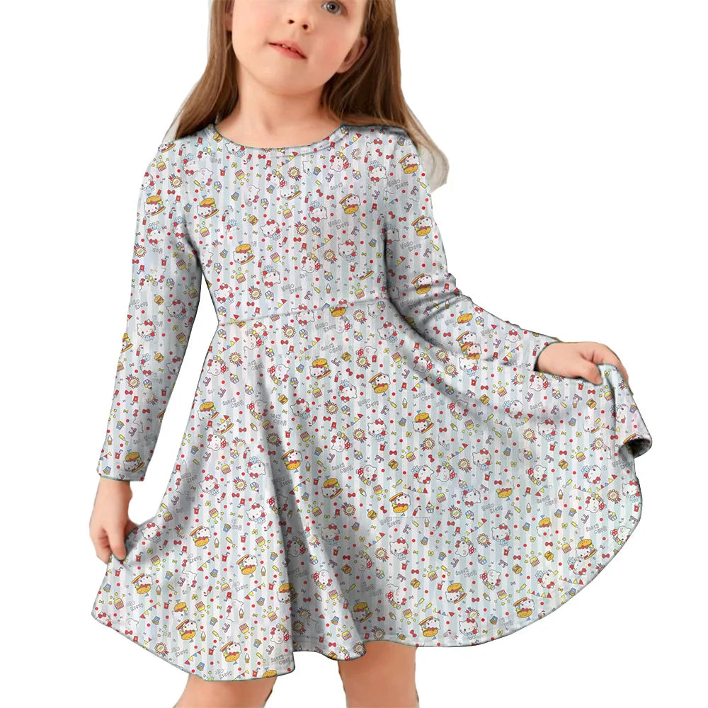 Hello Kitty Kuromi Autumn Dress Girl Dresses Children Dresses Kawaii 3d Cartoon Print Cute Kuromi Girl Clothing Vestidos