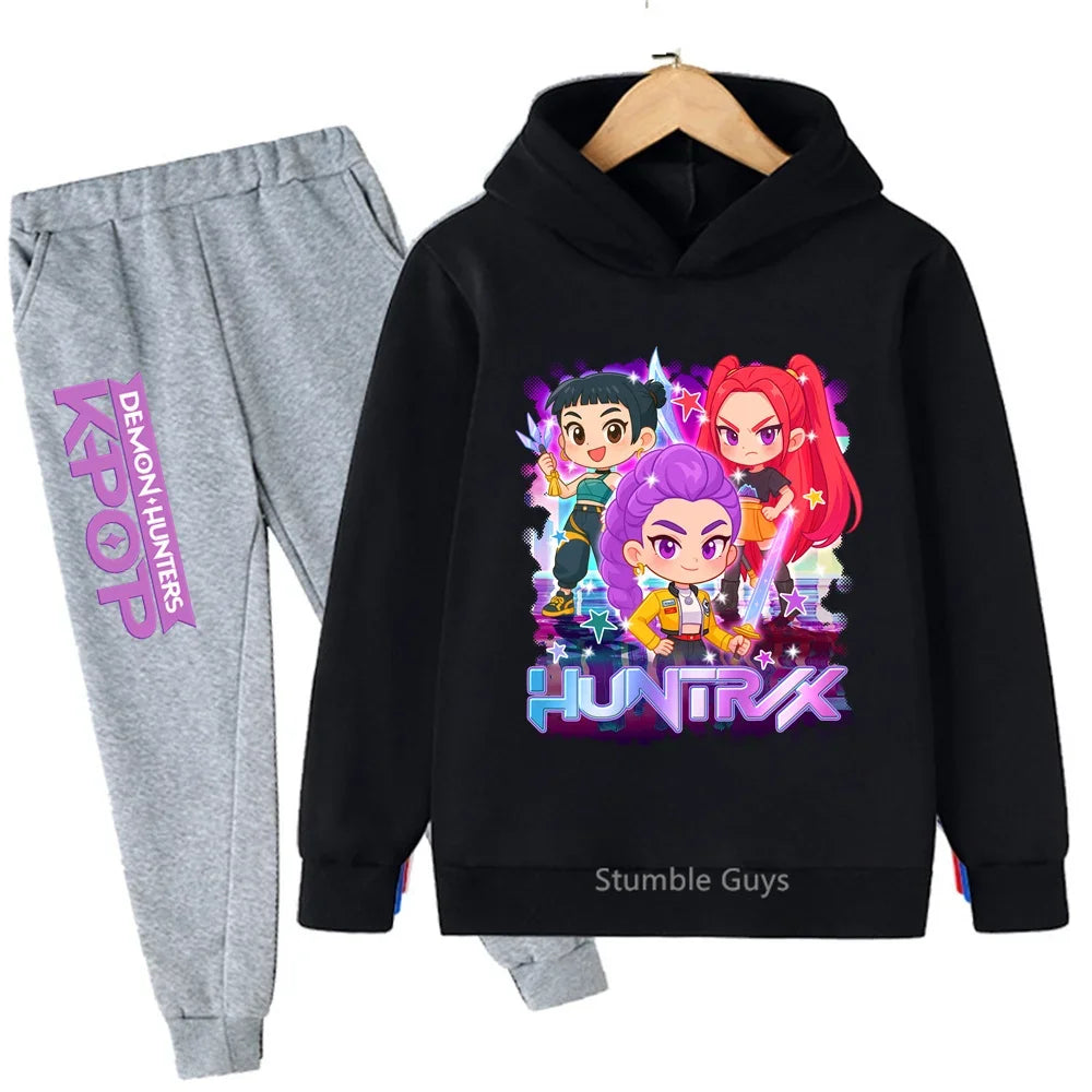 Sportswear Boys Girls Kids Kpop Demon Hunters Hoodie Set 3-14Y Autumn Daily Wear