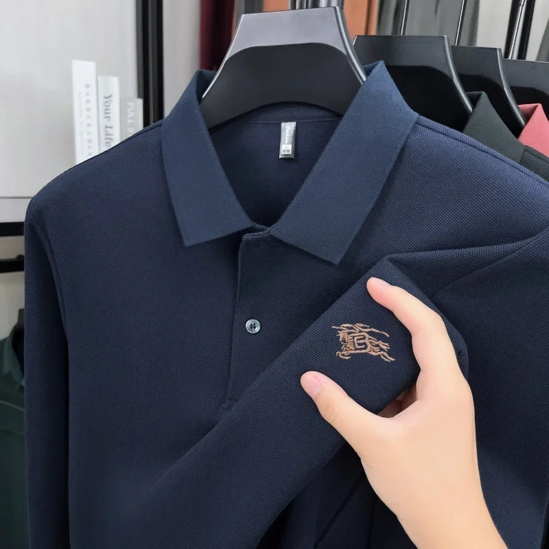 100% cotton long sleeve polo shirt spring and autumn fashion casual luxury brand exquisite embroidery lapel T-shirt new men wear