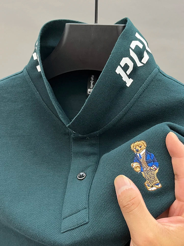 Luxury Brand 100 Pure Cotton Men's Polo Shirt Lapel Bear Embroidery Long Sleeve Autumn New T-shirt Business Fashion Menswear Top