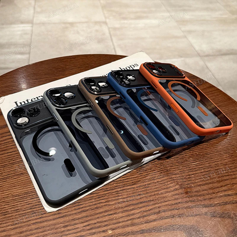 Luxury Magnetic Metal Lens Bumper Protection Case For iPhone 17 Air 16 15 14 13 12 11 Pro Max Plus Magsafe Acrylic Clear Cover