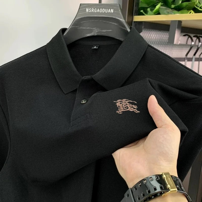 100% cotton long sleeve polo shirt spring and autumn fashion casual luxury brand exquisite embroidery lapel T-shirt new men wear