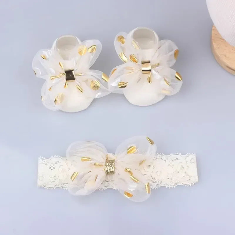 Premium Baby Gift Set - Floral Crown Headband & Non-Slip Boat Socks, Ultra-Soft Hypoallergenic Cotton for Newborns & Toddlers