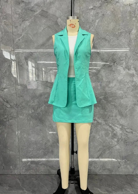 Women's 3-piece suit round neck vest sleeveless vest and mini skirt set, new women's clothing for summer 2025
