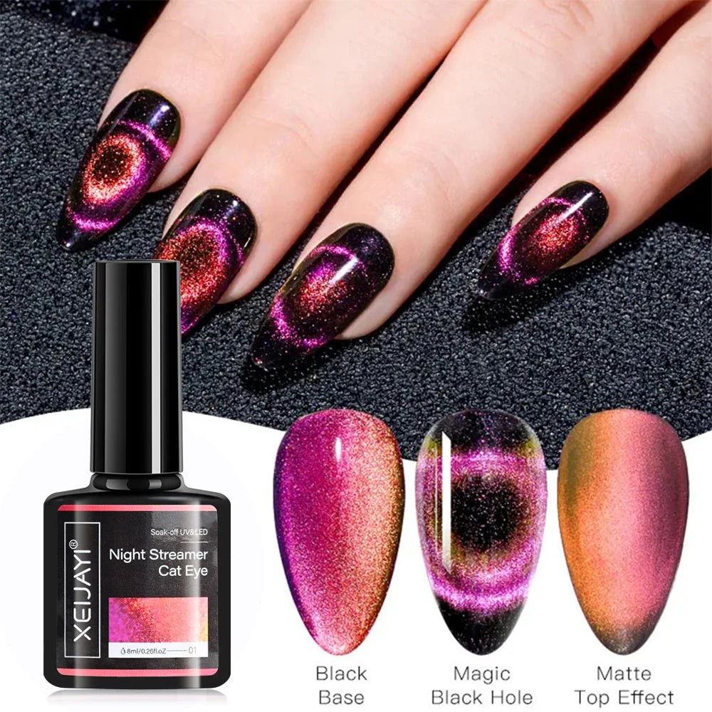 6ml Cat Eye Gel Nail Polish Shiny Magnetic Gel Semi Permanent Soak Off UV Gel Glitter Manicure Crystal Starry Nail Gel Varnish *