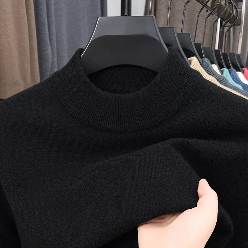 Half Turtleneck Knitwear Sweater New Autumn/Winter Mock Neck Sweatshirts Solid Color Pullovers Man Brand Casual Mens Clothing