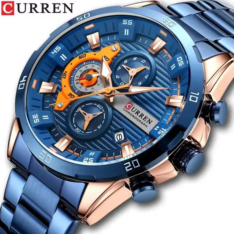 CURREN 8402 New Brand Luxury Men's Business Quartz Watch Stainless Steel Waterproof Night Light Chronograph Men's Clock reloj