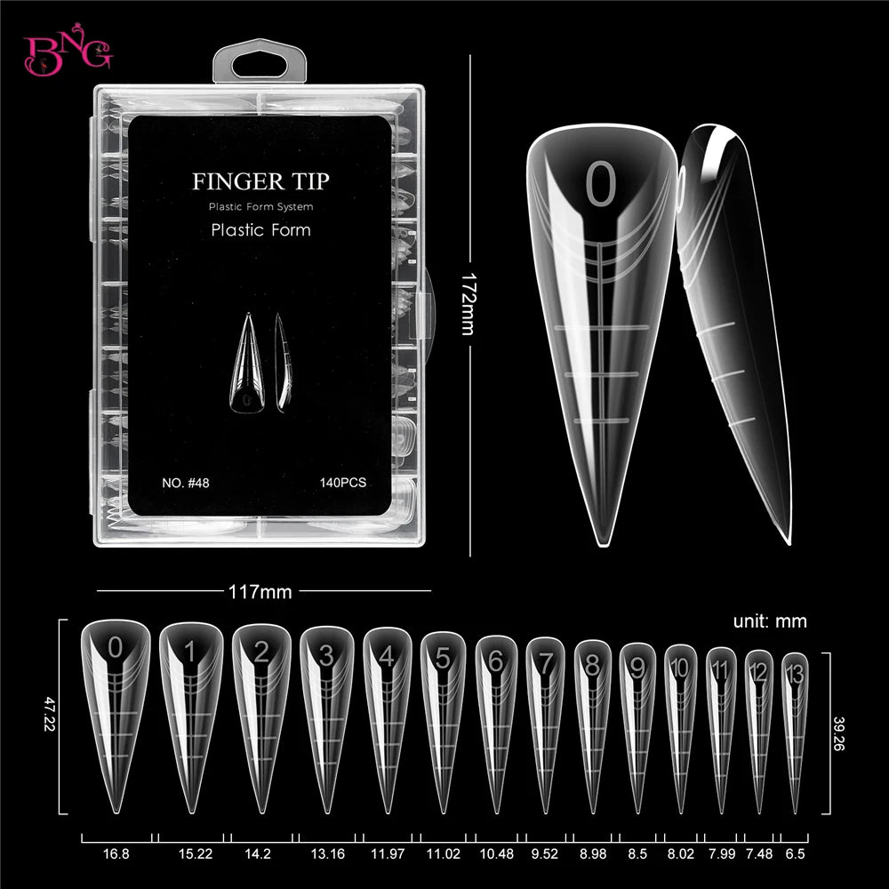BNG 140Pcs Poly Extension Gel Dual Nail Forms Reusable Nail Molds for Builder Extension 14 Size Top Forms for Nail Art Design