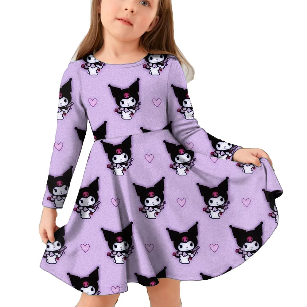 Hello Kitty Kuromi Autumn Dress Girl Dresses Children Dresses Kawaii 3d Cartoon Print Cute Kuromi Girl Clothing Vestidos