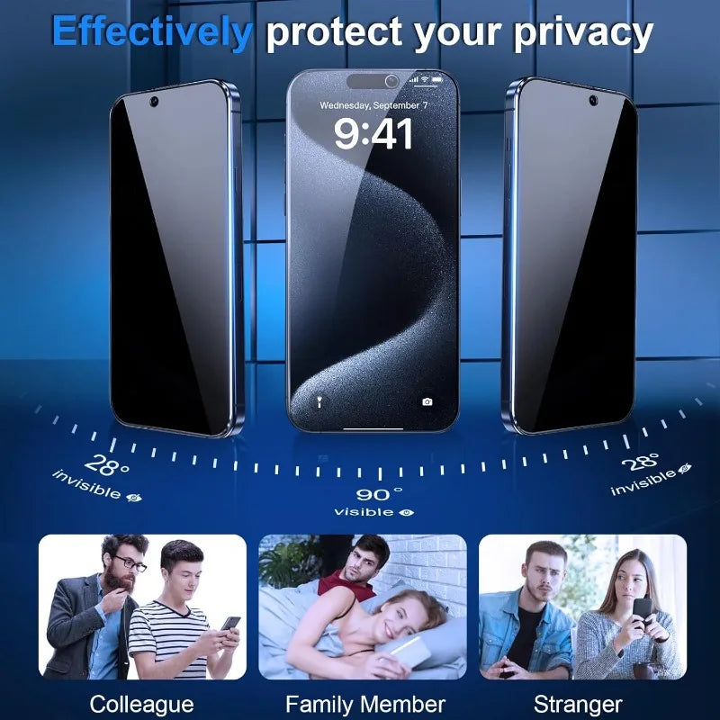 2PCS Privacy Tempered Glass for iPhone 16 15 14 13 12 11 17 Pro Max Plus Anti-Spy Screen Protectors for iPhone X XR XS Max Glass
