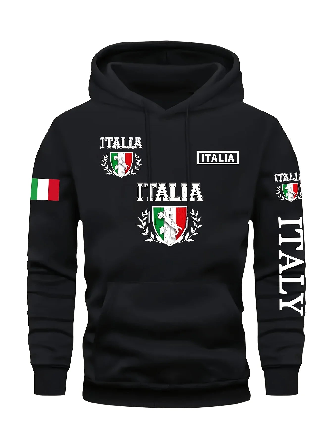 Men's Italy Print Pullover Front Pocket Machine Washable Autumn Winter Comfort Fit Italy Sweatshirt Comfortable Knit Fabric