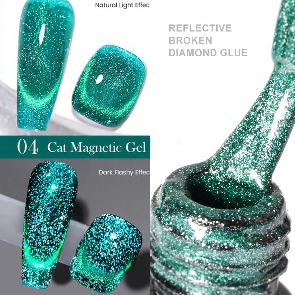 6ml Cat Eye Gel Nail Polish Shiny Magnetic Gel Semi Permanent Soak Off UV Gel Glitter Manicure Crystal Starry Nail Gel Varnish *