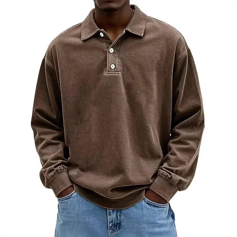 2025 New Men's Business Casual Polo Shirt with a Collar and Long Sleeves Breathable and Quick Drying Versatile Top