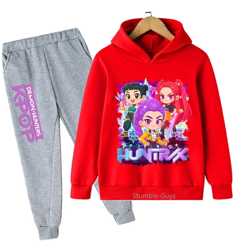 Sportswear Boys Girls Kids Kpop Demon Hunters Hoodie Set 3-14Y Autumn Daily Wear