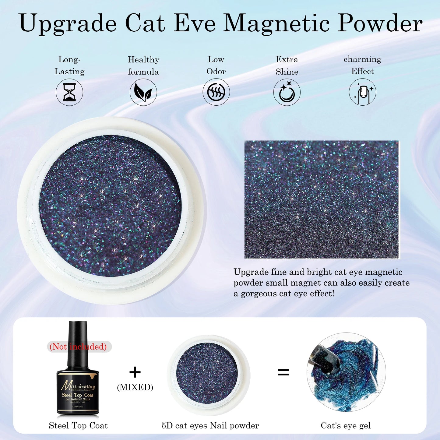 5D Chameleon Cat's Eye Magnetic Nail Glitter Pigment Achieve Holographic Chrome Nails Laser Effect for Nail Gel Polish Manicures