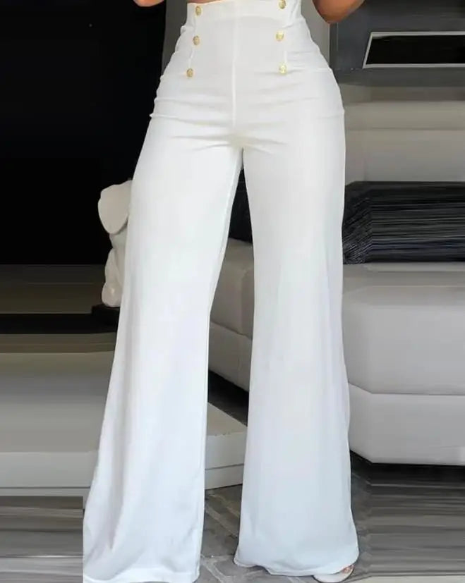 Elegant High Waist Wide Leg Bootcut Pants 2025 Summer European & American Fashion Simple Women's Flared Trousers