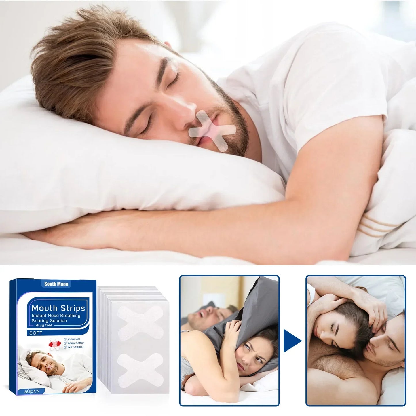 60PC Anti-Snoring Mouth Sticker Children Adult Night Sleep Lip Nose Breathing Improving Patch Mouth Correction Orthosis Tape