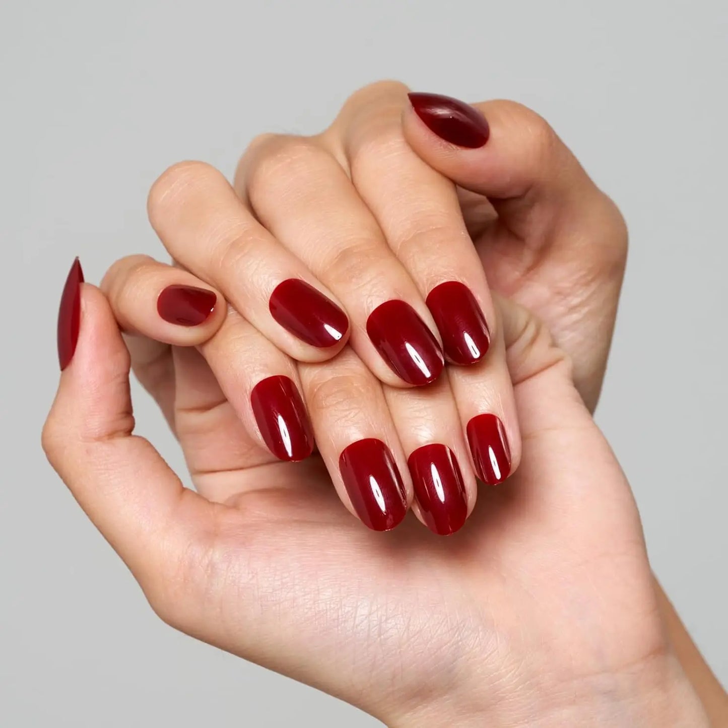 24 PCs Medium-sized Almond French Simple Solid Fake Nails Nails with 1 Jelly Gel and 1 Nail File