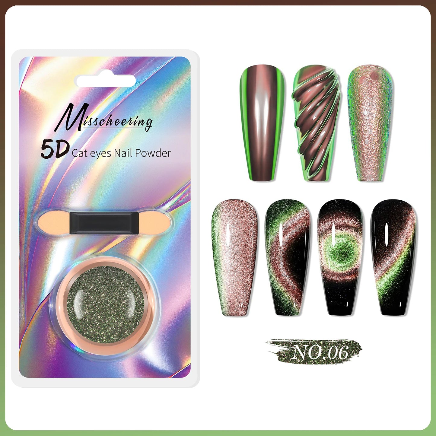 5D Chameleon Cat's Eye Magnetic Nail Glitter Pigment Achieve Holographic Chrome Nails Laser Effect for Nail Gel Polish Manicures