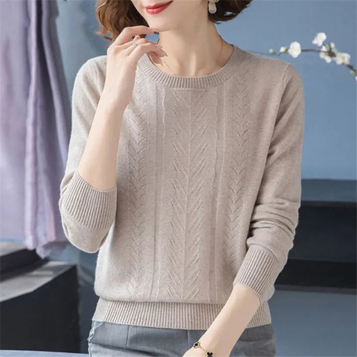 Middle-aged Mother Sweater Knitwear Tops Women Sweaters New Spring Autumn Long Sleeve O-neck Diamond Knitted Pullovers Femme 3XL