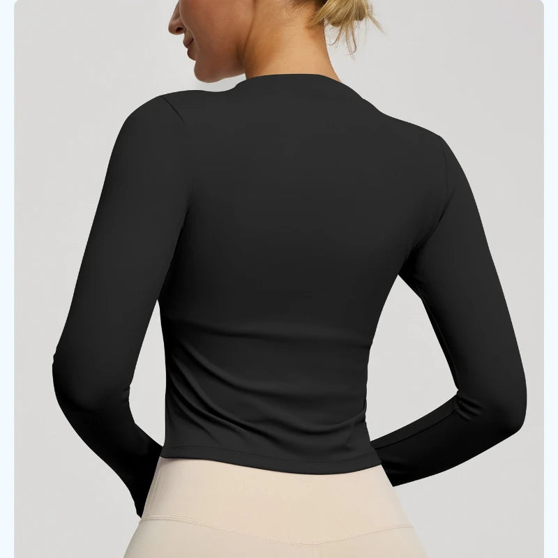 Autumn and Winter New Long Sleeve T-shirt Round Neck Split Solid Color Yoga Clothing Sports Fitness Clothing Breathable Y2k