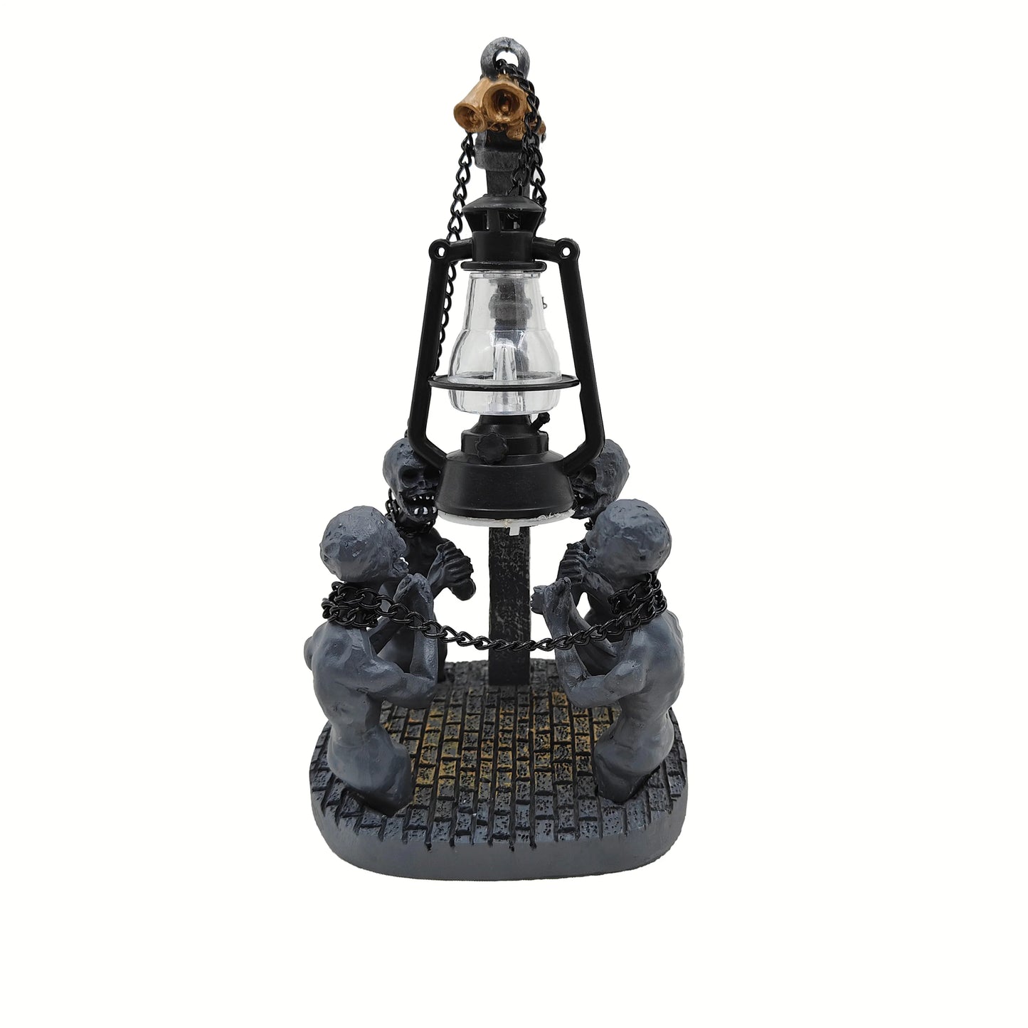 Halloween Retro Oil Lamp Decor，Resin Hell Ghost Statues，Gothic Evil Ghost Chain Coal Oil Lamp，Halloween Skull Home   Decoration.