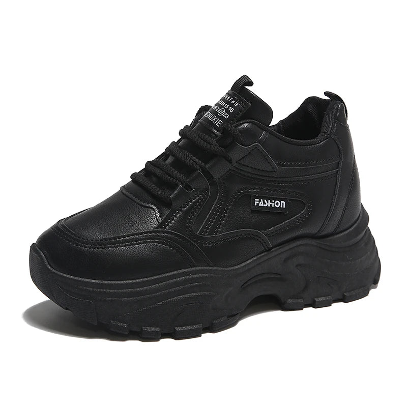 Women's Black White Chunky Sneakers 2025 Autumn Fashion Platform Sports Shoes for Women Thick Sole Non Slip Casual Walking Shoes