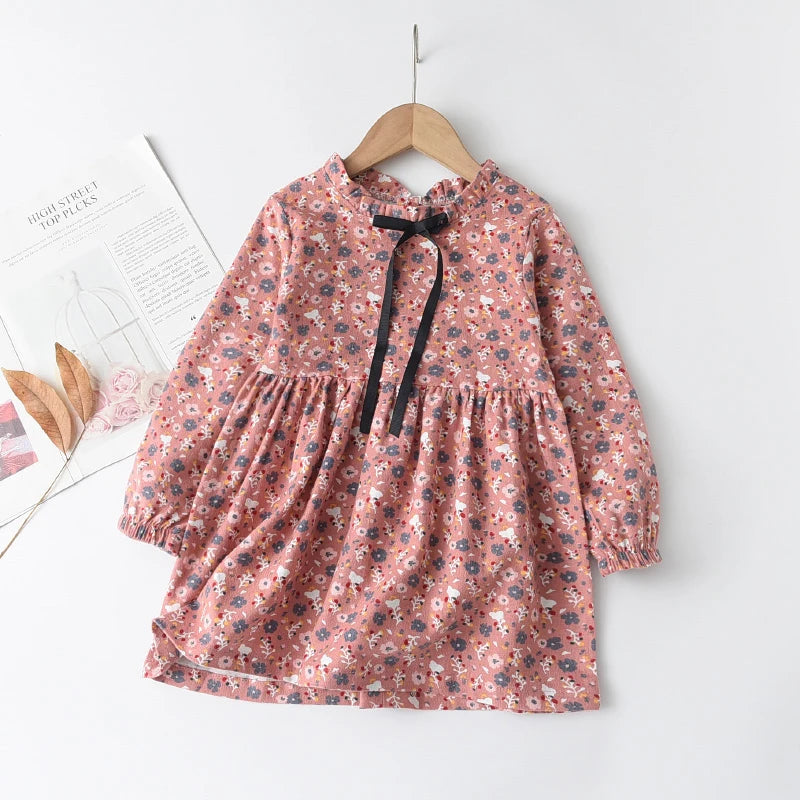 New Spring Autumn Girls Princess Dress Cotton Dresses For Kids Full Printed Flower Infant Dress Long Sleeve Girl Costume 2-8T