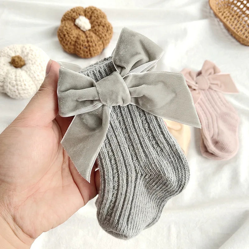 Winter Baby Infant Socks Thick Knitted Girls Ankle Socks Big Bows Warm Cotton Children Socks Toddlers Boot Socks 0-5Years