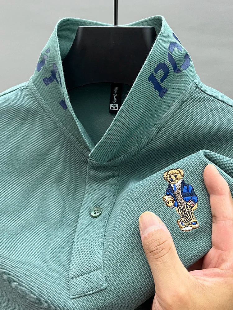 Luxury Brand 100 Pure Cotton Men's Polo Shirt Lapel Bear Embroidery Long Sleeve Autumn New T-shirt Business Fashion Menswear Top