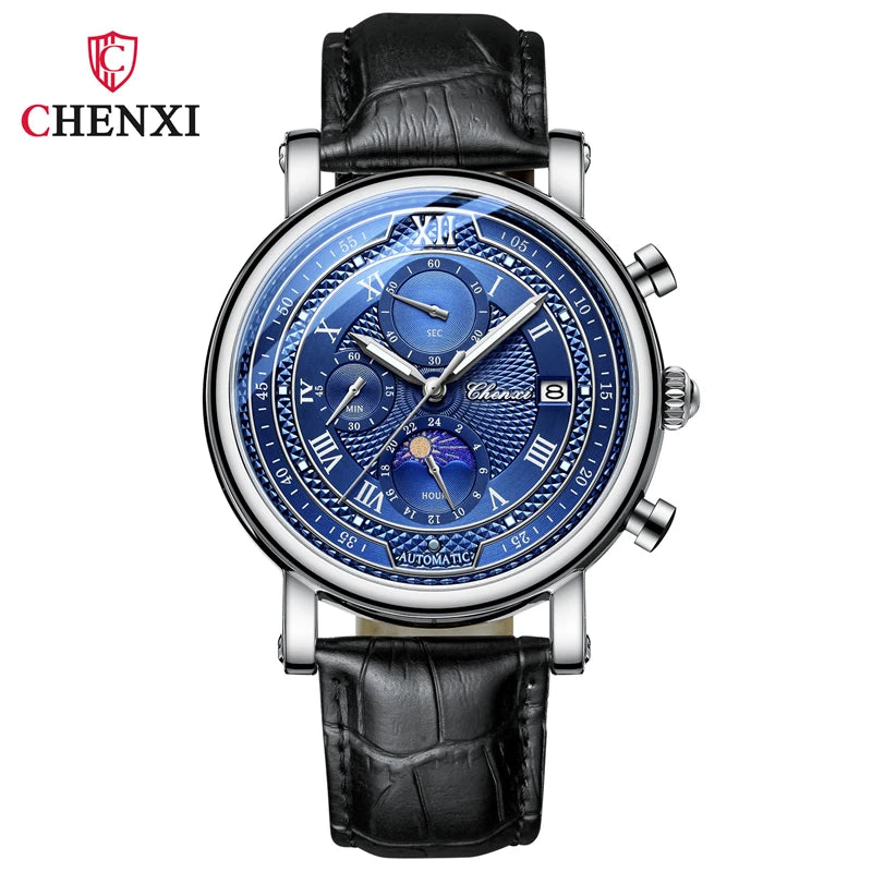 CHENXI 976 Multi functional Clock True Three Eye Six Needle Lunar Calendar Business Quartz Leather Men's Watches montres hommes