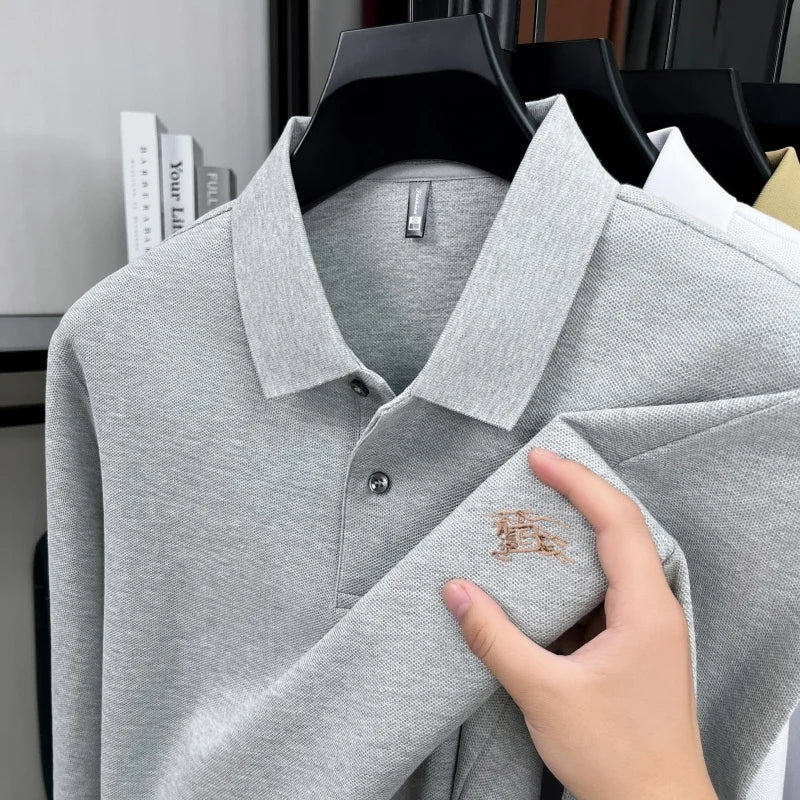 100% cotton long sleeve polo shirt spring and autumn fashion casual luxury brand exquisite embroidery lapel T-shirt new men wear