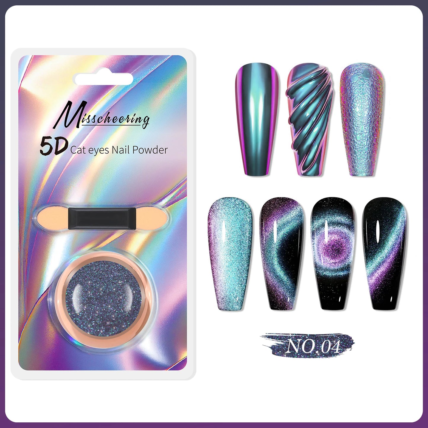 5D Chameleon Cat's Eye Magnetic Nail Glitter Pigment Achieve Holographic Chrome Nails Laser Effect for Nail Gel Polish Manicures