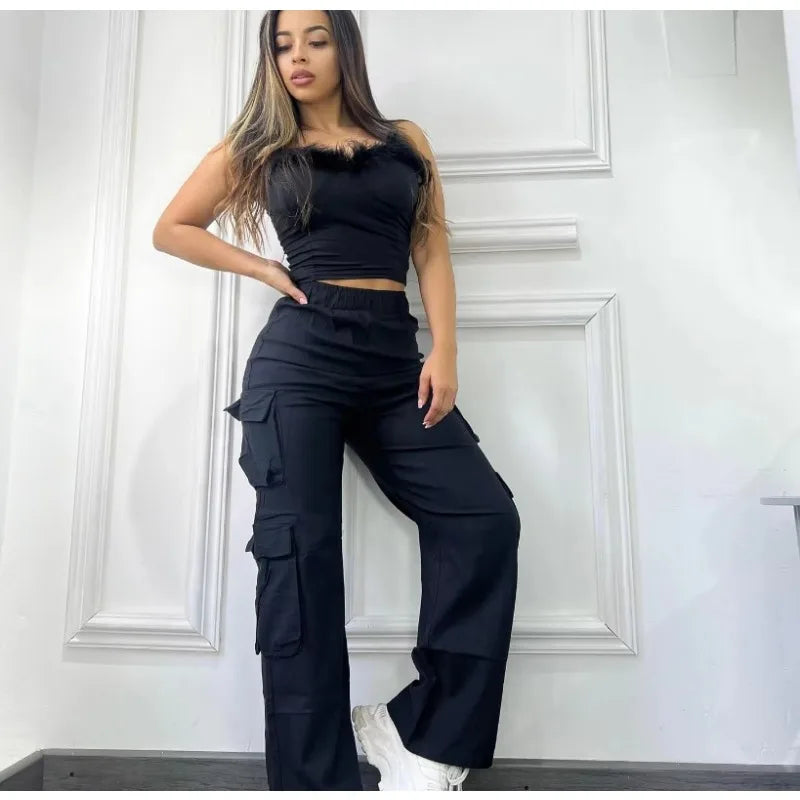 New Straight Cargo Pants Women High Waist Baggy Trousers Casual Wide Leg Slim Vintage Y2K Streetwear Pocket Fashion Casual Pants