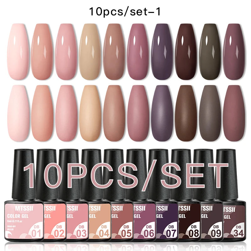 10PCS Coffee Color Gel Nail Polish Set Brown Earth Semi Permanent UV Gel Chocolate Autumn Winter Soak Off Nail Art Gel Varnish