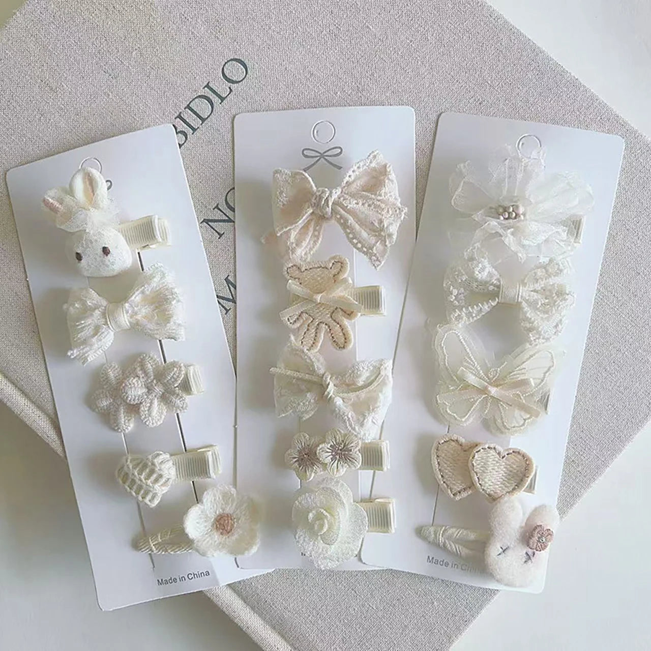 5PCS/Set Lace Bow Princess Baby Hairpins Cute Cartoon Bear Rabbit Sided Clips for Girl Floral Hair Clips Kids Hair Accessories