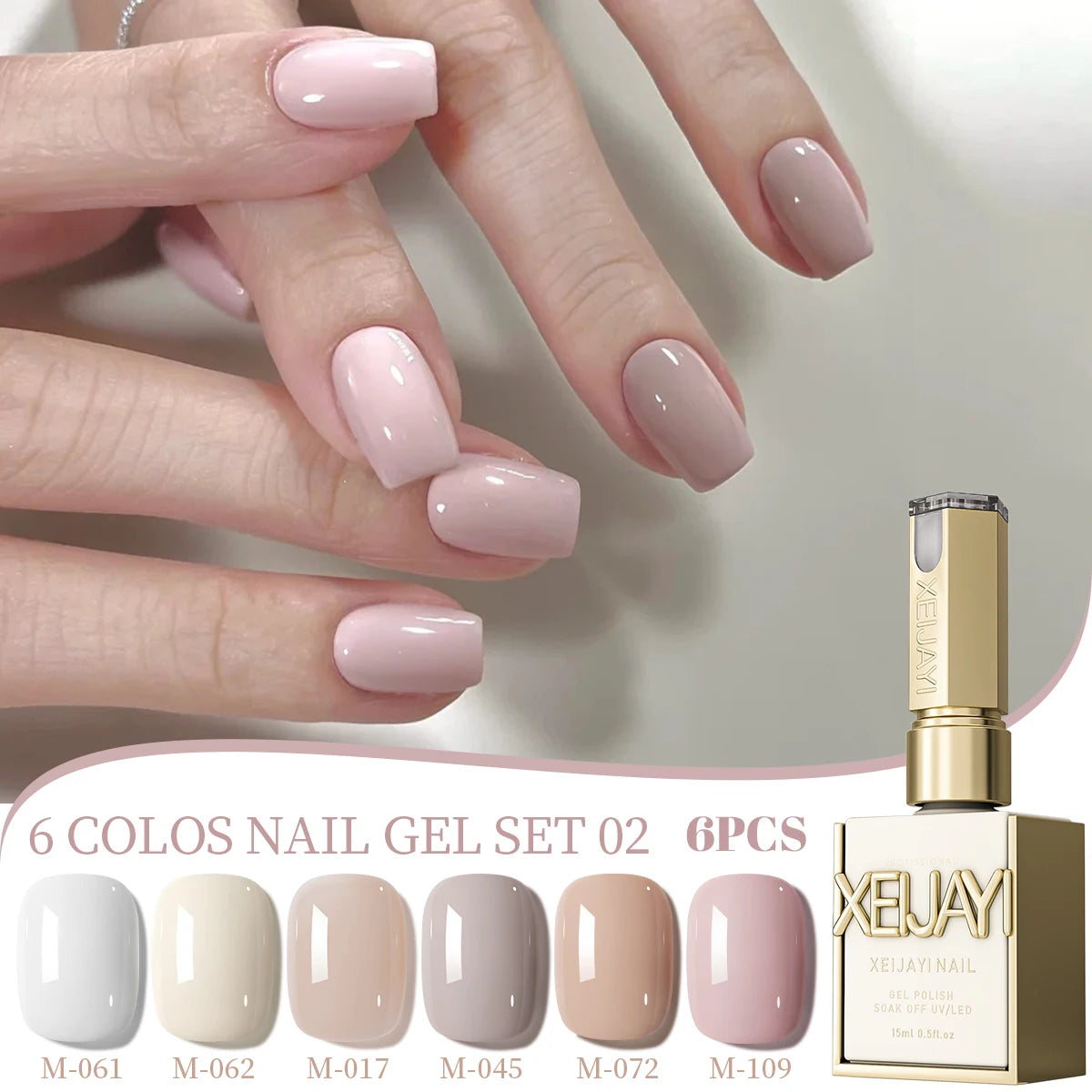 XEIJAYI 6Pcs 15ML Jelly Ice Transparent Nude Green Blue Green And Colorful And Pure Gel Nail Polish Set Peelable UV LED Gel Poli