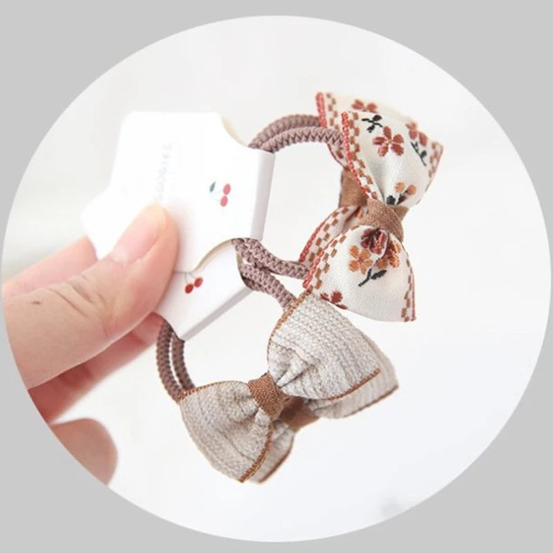 2Pcs Cute Princess Headwear Elastic Headband Children Ropes Baby Girls Bowknot Rubber Hair Band for Kids Headdress Accessories