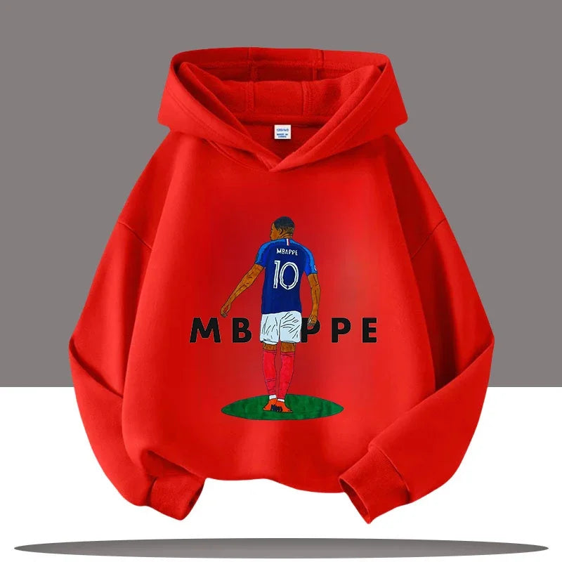 Football star Mbappe printed children's cartoon casual warm hooded sports autumn coat hoodie