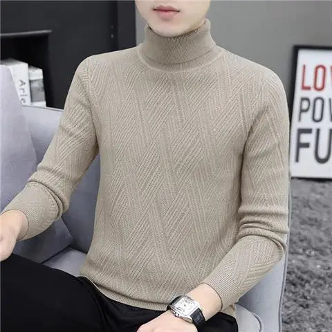 Men's Turtleneck Sweater Knitted Sweater Slim Lapel Top Pullover Clothes Solid Color Winter Thick Thread