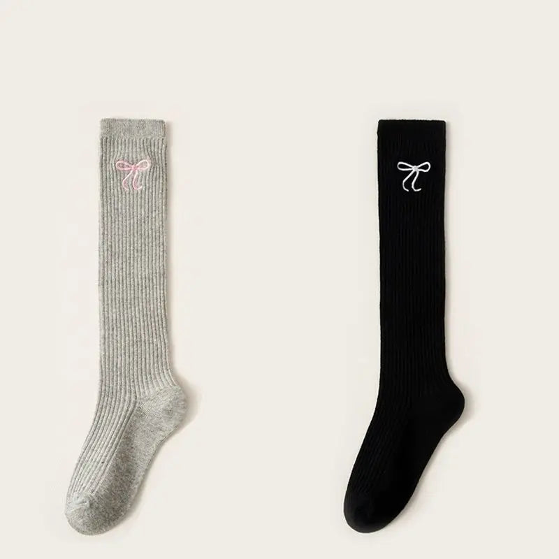 2 Pair/set Casual Korean Fashion Knee High Sock for Kids Girl Jacquard Bow Sweet Over Knee Children's Sock Soft Cotton Sock
