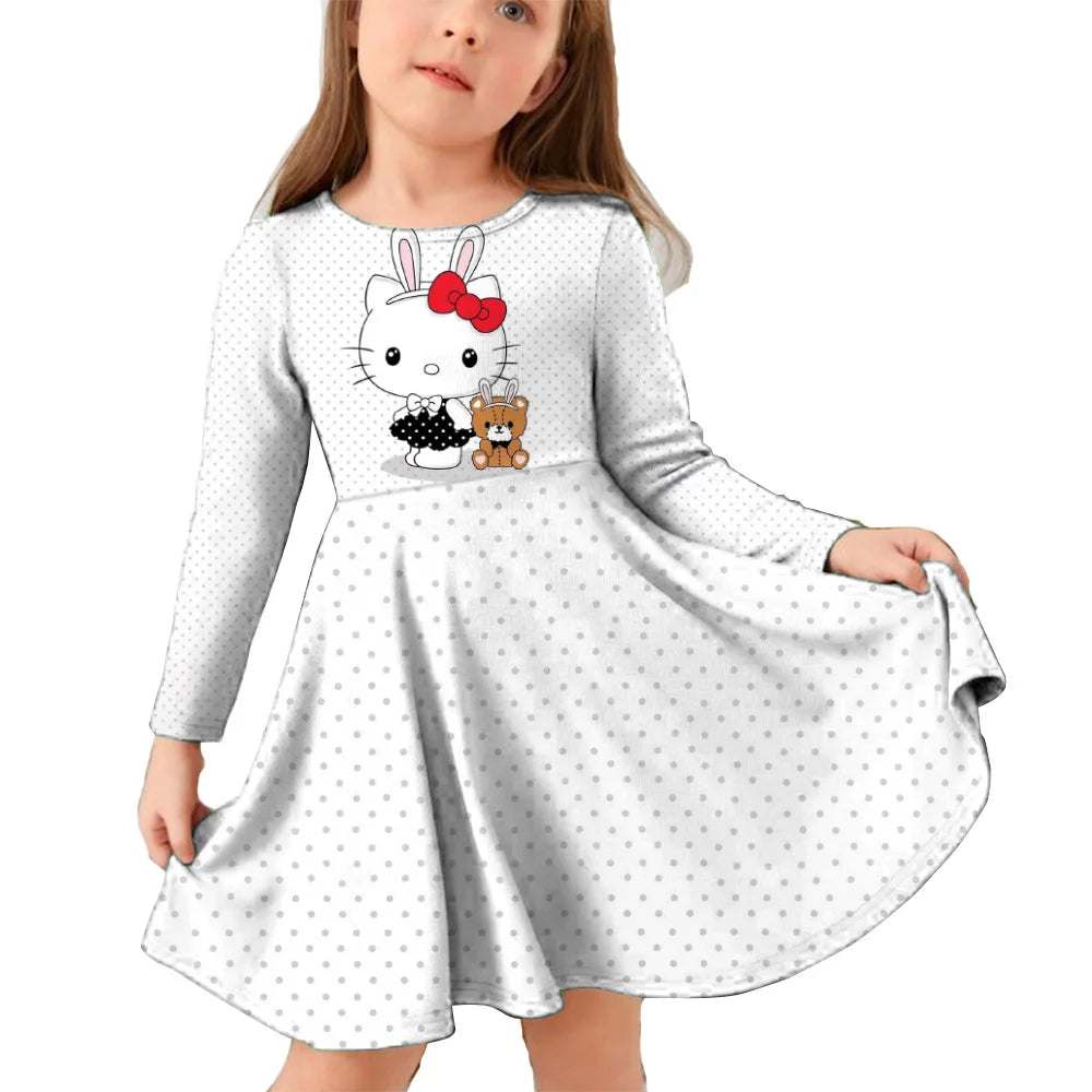 Hello Kitty Kuromi Autumn Dress Girl Dresses Children Dresses Kawaii 3d Cartoon Print Cute Kuromi Girl Clothing Vestidos