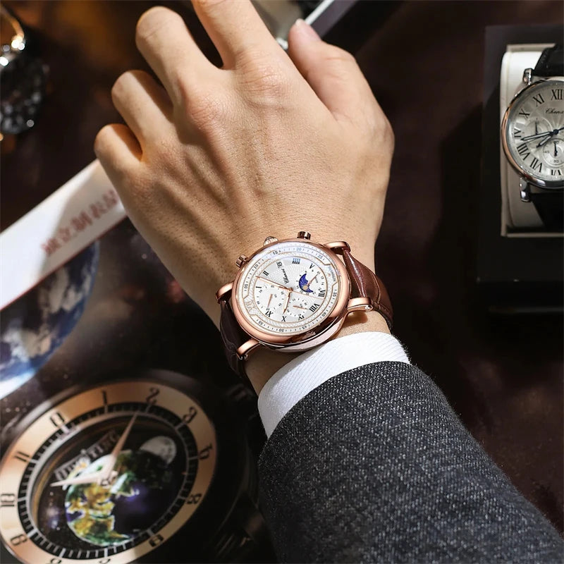 CHENXI 976 Multi functional Clock True Three Eye Six Needle Lunar Calendar Business Quartz Leather Men's Watches montres hommes