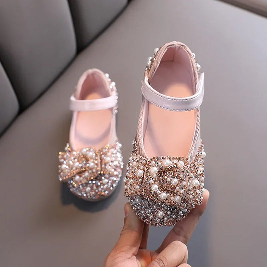 New Childrens Shoes Pearl Rhinestones Shining Kids Princess Shoe Baby Girls Shoe Party And Wedding Girl Shoes
