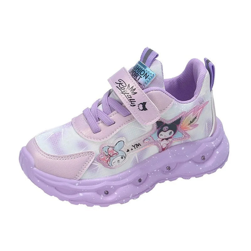 2025 Children's Sports Shoes Led Lights Sneaker Cartoon PU Leather Girls' Pink Children's Running Pink Shoes Size 21-30