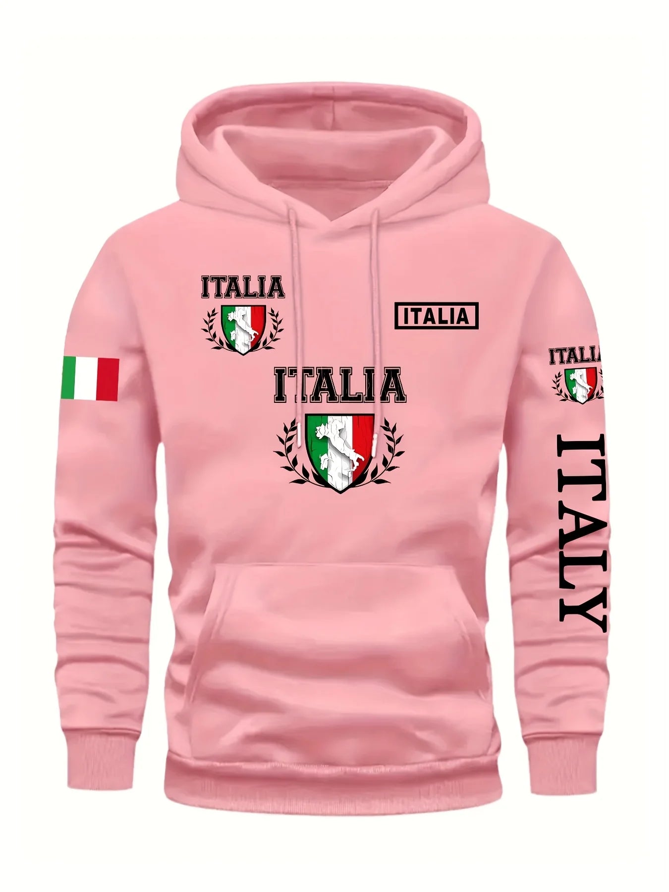 Men's Italy Print Pullover Front Pocket Machine Washable Autumn Winter Comfort Fit Italy Sweatshirt Comfortable Knit Fabric
