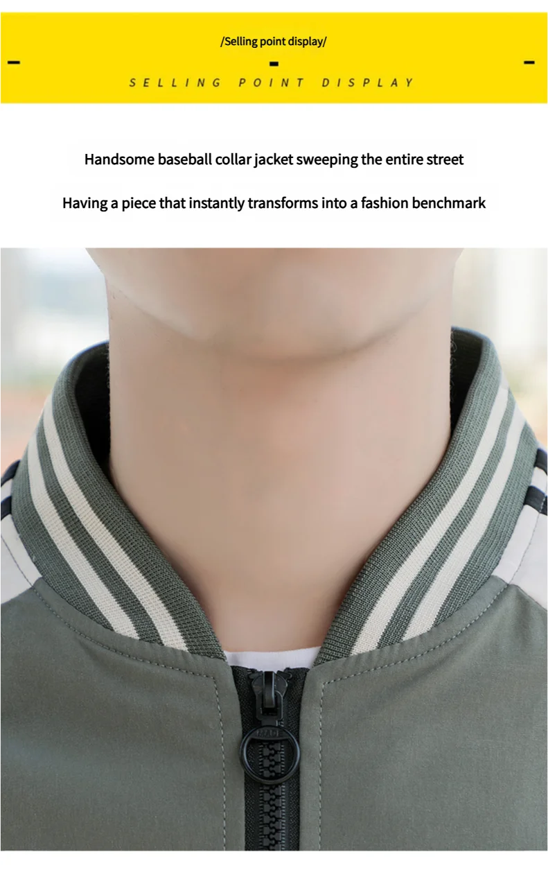 New autumn jacket for young men baseball collar two-bar jacket
