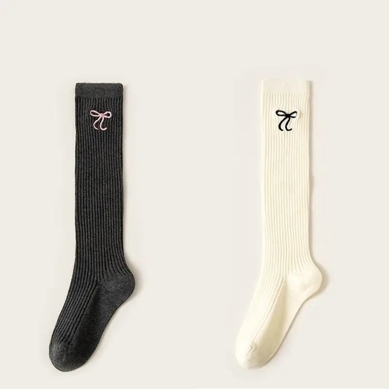 2 Pair/set Casual Korean Fashion Knee High Sock for Kids Girl Jacquard Bow Sweet Over Knee Children's Sock Soft Cotton Sock