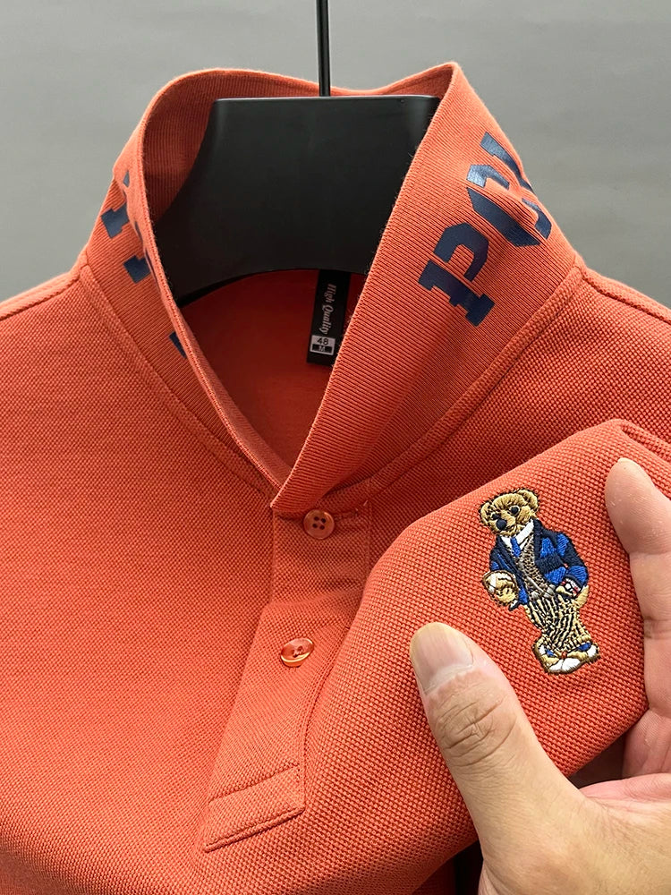 Luxury Brand 100 Pure Cotton Men's Polo Shirt Lapel Bear Embroidery Long Sleeve Autumn New T-shirt Business Fashion Menswear Top